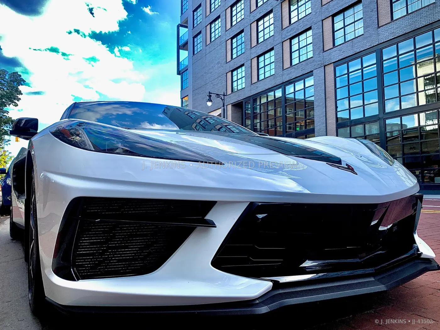 Low view of a white modern sports car