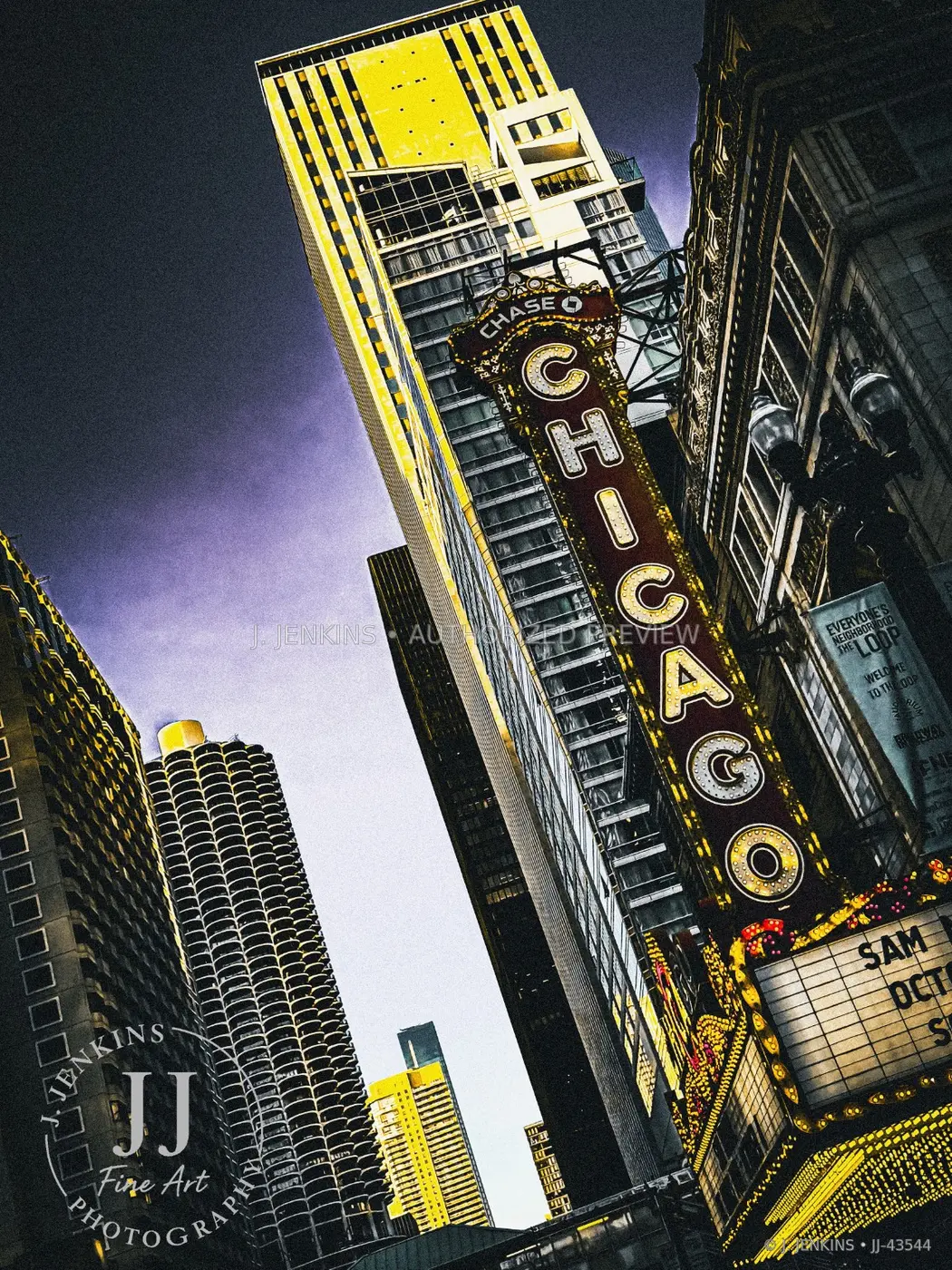 Chicago Glow, Jody Jenkins’ original photograph of the Chicago Theatre marquee