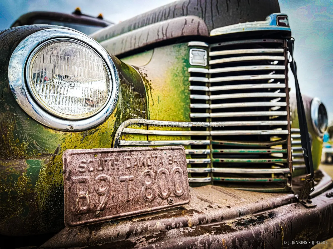 Close view of a weathered vintage truck grille
